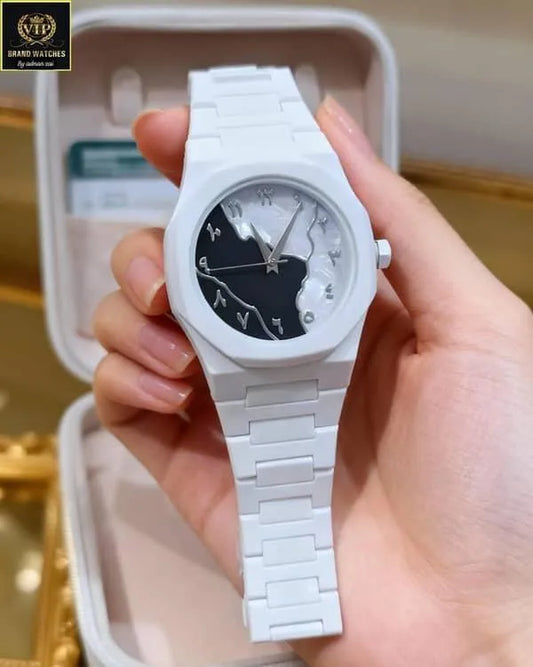 White Carbon Fiber Arabic Dial Watch for Men