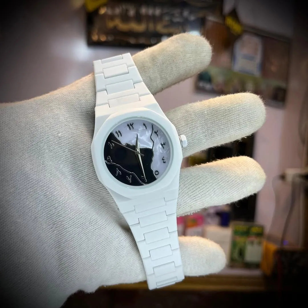White Carbon Fiber Arabic Dial Watch for Men