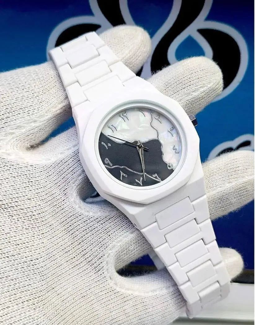 White Carbon Fiber Arabic Dial Watch for Men