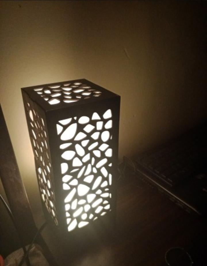 3D Laser-Cut Wooden Lamp Black Warm Light