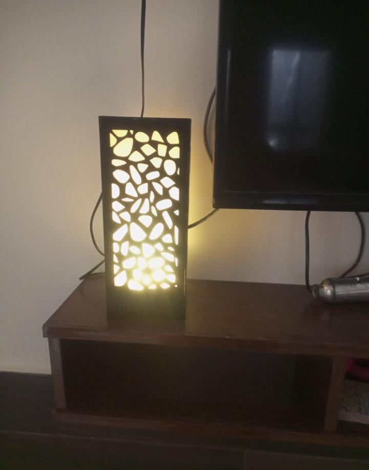 3D Laser-Cut Wooden Lamp Black Warm Light