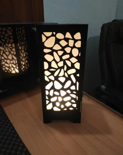 3D Laser-Cut Wooden Lamp Black Warm Light