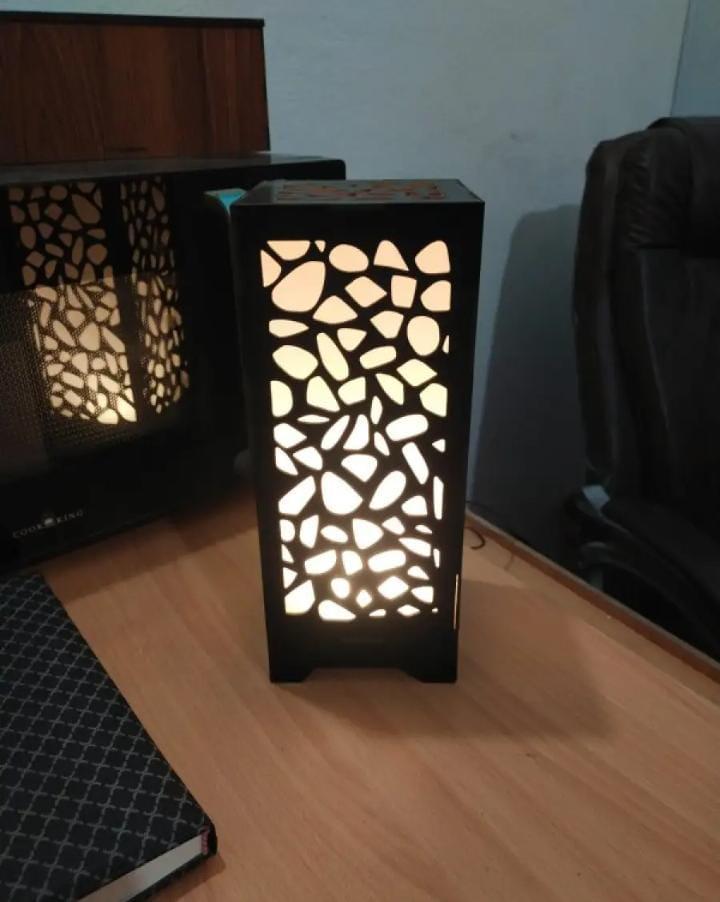 3D Laser-Cut Wooden Lamp Black Warm Light