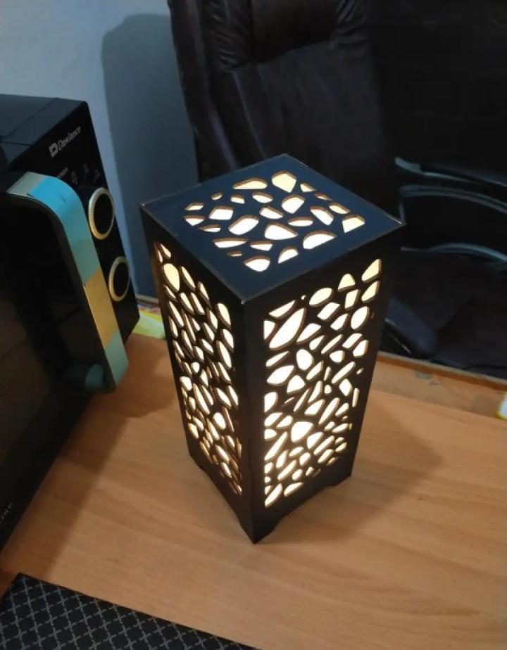 3D Laser-Cut Wooden Lamp Black Warm Light
