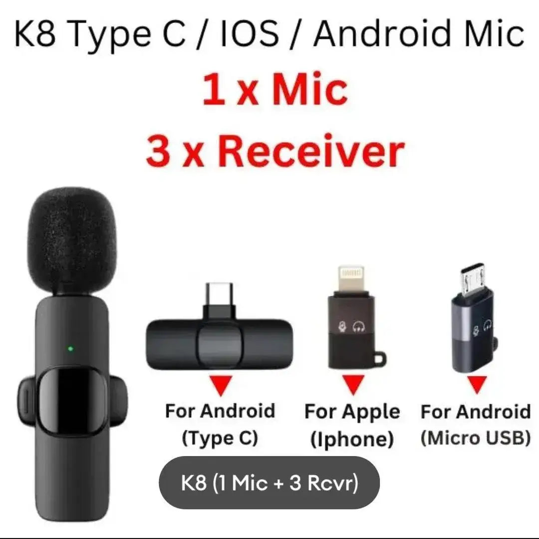 K8 Wireless Microphone 3-in-1 Noise Reduction Black