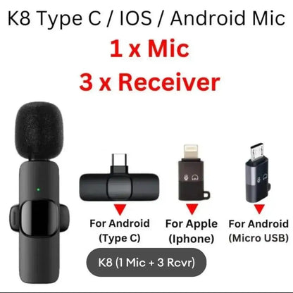 K8 Wireless Microphone 3-in-1 Noise Reduction Black
