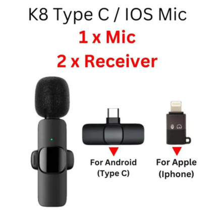 K8 Wireless Microphone for Android & iPhone | Noise Reduction Mic