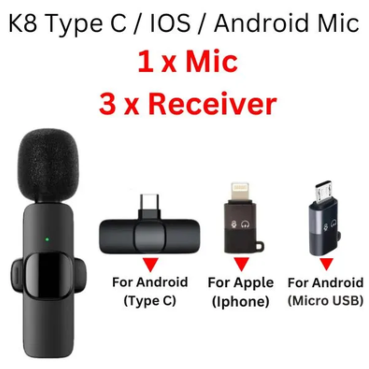 K8 Wireless Microphone for Android & iPhone | Noise Reduction Mic