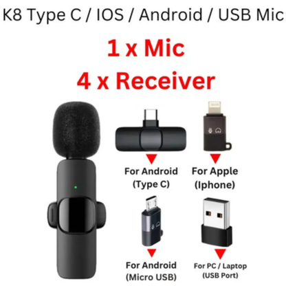 K8 Wireless Microphone for Android & iPhone | Noise Reduction Mic